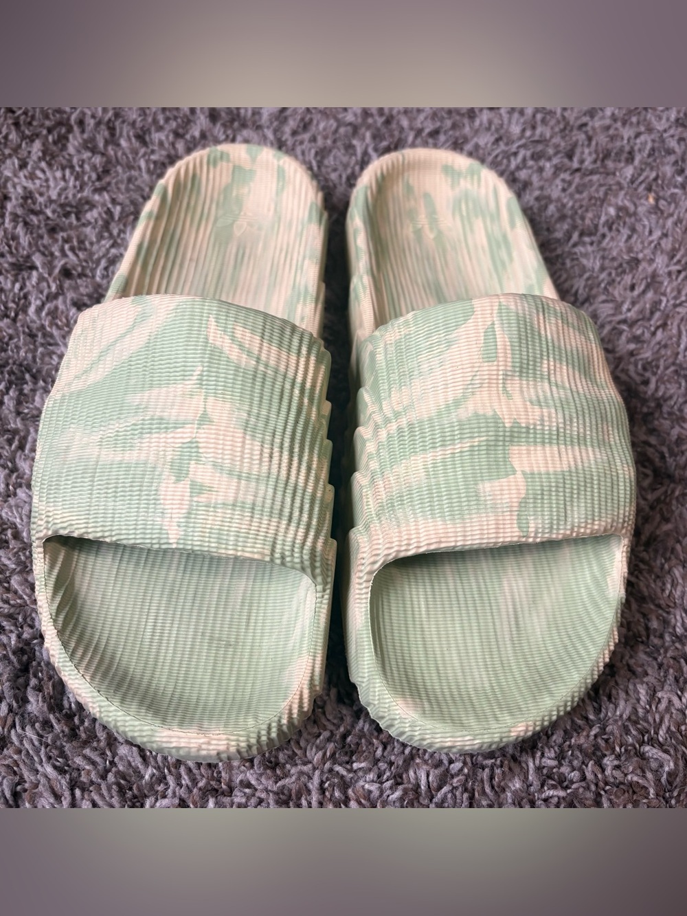 adidas Originals Mint Green and Cream Patterned Slide Sandals - Picture 1 of 2